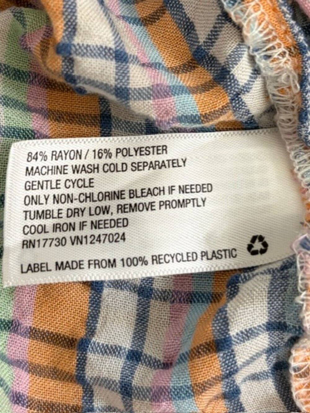 Goodfellow Short Sleeve Button-Up Plaid Camp Shirt Blue Peach Recycled Men's XL - Picture 4 of 5